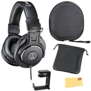 AUDIO-TECHNICA ATH-M30X 프로페셔널 모니터 헤드폰 - 블랙 AUSTIN 천이 케이스, 및 파우치 BAZAAR 스탠드, 포함된 폴리싱 번들