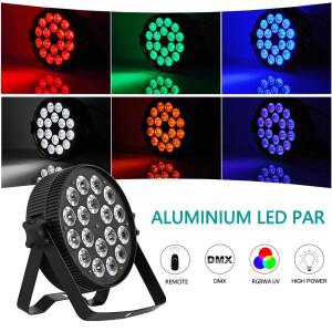 알루미늄 Led 파 라이트, 18x18w RGBWA UV, 6in 1 슬림 플랫 DMX512 전문 무대 조명 장비