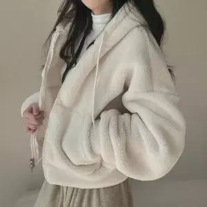 양털 세미크롭 후드집업겨울티 후드 기모 여성 여성패션