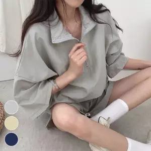 셀럽하우스 시원한 바스락 오버핏 캐주얼 아노락 반팔 상하의세트