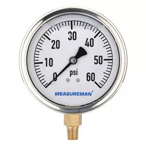 측정기 4인치 다이얼 크기 글리세린 충전 배관 압력 게이지 0-60psi 스테인리스 스틸 케이스 1/4인치 NPT
