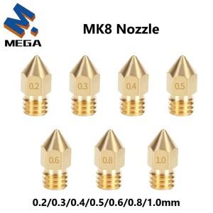 MK8 황동 노즐 0.2/0.3/0.35/0.4/0.5/0.6/0.8/1.0mm 1.75MM CR10 Ender-3 3D 프린터 부품 용 압출기 헤드