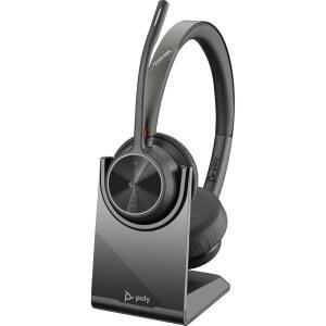 POLY - VOYAGER 4320 UC 무선 등과 함께 줌 블루투스 + 마이크가 휴대폰 PC 통해 어댑터를 작동 헤드셋 /MAC에 충전 블루투스를 (PLANTRONICS) 팀, 헤드폰 있는 USB-A 연결, 붐 스탠드