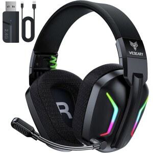 WESEARY PC, PS5, PS4, 스위치, 맥용 블루투스 조명, 50H 게이밍 쿨 노이즈 헤드셋, 헤드폰, 50MM 있는 캔슬링 배터리, ENC 드라이버 5.4, 무선 마이크가 2.4GHZ