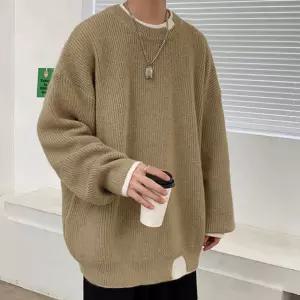 도톰한 두끼 겨울 이너 넥라인 레이어드 남성 니트티댄디 편한 루즈핏롱 연말룩 옷 롱티 니트 상의 데일리