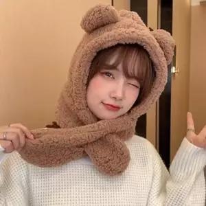 뽀글이모자 곰돌이 후드머플러 후드목도리 2종 일체형목도리 1개