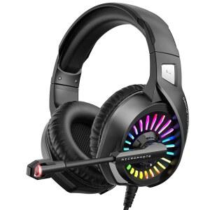 ZIUMIER 마이크가 있는 게이밍 헤드셋, PS4 캔슬링 마이크, PC 호환, RGB XBOX 오버이어 노이즈 스테레오 노트북과 7.1 서라운드 사운드 헤드폰, PS5 조명이 ONE LED