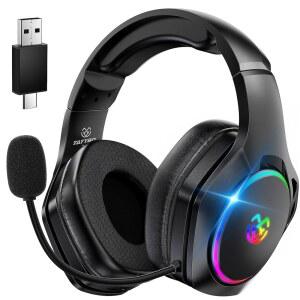 TATYBO PS5 PS4 PC용 게이밍 헤드셋, 스위치 캔슬링 무선 2.4GHZ 노이즈 40시간 헤드폰, TYPE-C 사운드 및 포함, 폰용 7.1 마이크 헤드셋 서라운드 USB