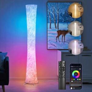 월드 윈 플로어 램프 음악 동기화 61인치 스마트 RGB LED 코너 1 600만 개의 DIY 색상 3가지 온도 APP 리모컨 침실 거실용 색상변경 스탠딩