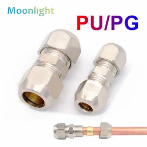 압축 페룰 튜브 피팅 황동 파이프, 더블 엔드 조인트, 너트 잠금, 스트레이트 PU PG, 6-4, 8-10, 10-12