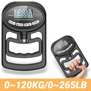 남성과 여성을위한 265LBS/120KG LCD 화면 그립 강도 측정기 테스터 디지털 핸드 동력계 훈련 충전식 이중