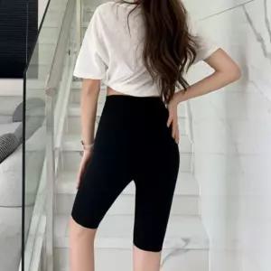 말림없는 심리스 5부 하이웨스트 레깅스 바이커 쇼츠여자 데님 워싱 편안한 밴딩 모달 9부 7부 타이즈 여성