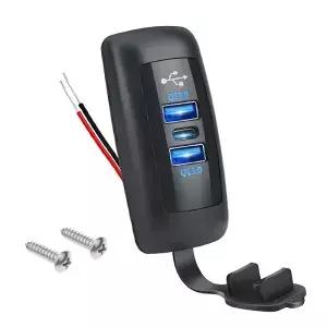 3 포트 12V USB 콘센트 듀얼 A 및 PD C 차량용 충전기 소켓 액세서리 자동차 트럭 해양 오토바이 방수