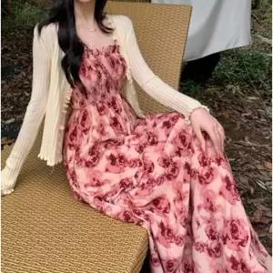 여성 바캉스 끈나시 캉캉 롱 플라워 민소매 원피스 프릴