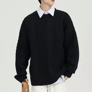 남자 가을 겨울 외출 패션 클래식 스타일 꽈배기 패턴 라운드넥 니트티남성긴팔 브이 셔츠 무지 오버핏셔츠