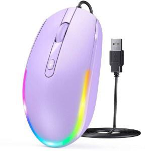 SEENDA 유선 마우스 - 노트북용 USB 코드가 부착된 RGB 백라이트 광학 LED 마우스로 컴퓨터 크롬북 PURPLE