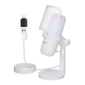 KO-STAR USB 마이크, RGB 조명이 있는 팝 게이밍 플레이 뮤트, 터치 필터, 플러그 화이트 휴대폰, 앤 픽업, 노트북, 스트리밍, 팟캐스트, 녹음용 카디오이드 PC,