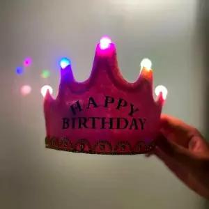 파티머리띠 생일머리띠 생일파티 핑크 LED 축하
