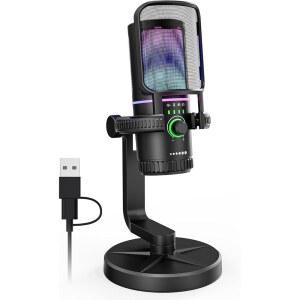 SINWE 노이즈 캔슬링 및 게인 컨트롤이 필터, 조명 PC PC, 팟캐스트, RGB USB 있는 스트리밍, 게이밍 팝 마운트, 게임, 음소거 빠른 포함 - 마이크 쇼크 PS4용