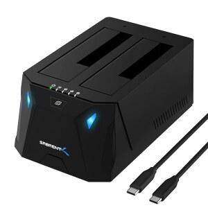SABRENT USB 타입 C SATA 2.5인치 드라이브 도구가 3.5인치 필요 듀얼 도킹 스테이션 최대 설치 없는 5GBPS 복제 하드 (EC-CH2B) 오프라인 베이 및