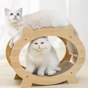 고양이 스크래쳐 원목 터널형 캣타워 원형 디자인