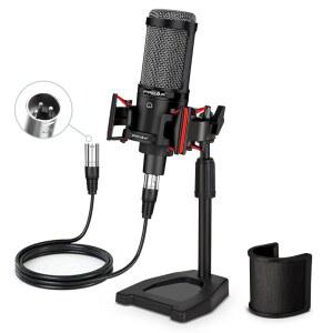 PROAR XLR 팟캐스트 마이크 프로페셔널 카디오이드 콘덴서 오버 스튜디오 데스크탑 /스트리밍 키트 /보이스 PC 컴퓨터 /팟캐스트 /홈 포함 녹음 /ASMR 스탠드 /유튜브용,