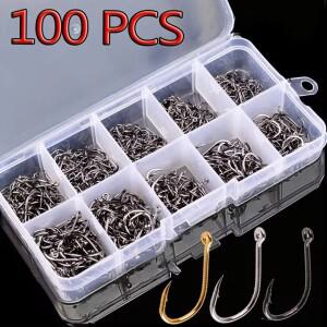 Aorace 100Pcs 낚시 후크 세트 탄소강 단일 원형 플라이 Jip 잉어 바다 태클 액세서리