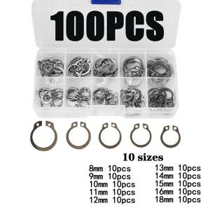 100PCS Circlip 세트 외부/내부 고정 C 형 클립 잠금 스냅 링 구멍 샤프트 칼라 와셔 스테인레스