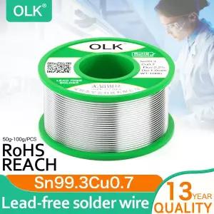무연납 실납 납땜 와이어 OLK 고순도 무연 인두 수리 용접 로진 코어 포함 주석 Sn99.3cu0.7 50g 100g