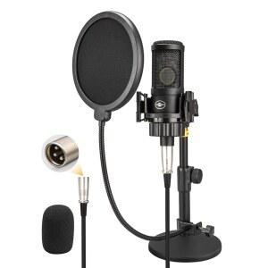 XLR 콘덴서 마이크, 26MM 대형 다이어프램, 오버, 보이스 스트리밍, 카디오이드 있는 녹음 팟캐스트, 팝 게임, 데스크탑 필터 전문 보컬, 유튜브용 스탠드가 마이크 스튜디오 키트, 금속