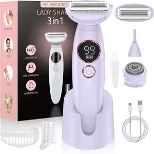 애니라이브 3 in 1 여성용 비키니 트리머 디스플레이가 있는 전동 면도기 무통 USB 충전 얼굴용 IPX7 방수