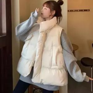 패딩조끼 오버핏 솜털 쪼끼 여성점퍼경량 여성숏 오버 루즈 점퍼 패딩 여자 겨울