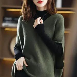 브이넥 니트조끼 언발 판초 롱 베스트 여성 코디