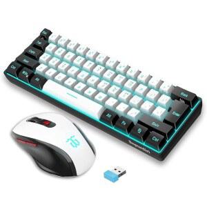 스누르디리 2.4G 무선 게이밍 키보드 마우스 콤보 미니 60% 기계식 느낌 RGB 백라이트 인체공학적 수직 소형 마우스(블랙 흰색 화이트) 포함