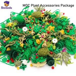 MOC 식물 액세서리 블록 장난감 벽돌 잔디 나무 잎 꽃 부시 정글 집 거리 퍼즐 DIY 장난감