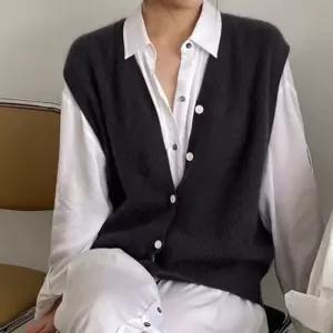 레이어드룩 V넥 니트 베스트조끼 패션 캐주얼 여성 겨울