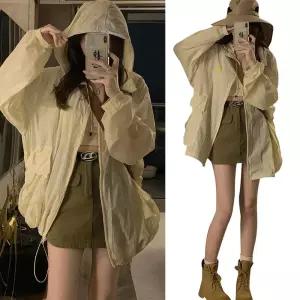 F007543_시스루 여름후드 바람막이 집업점퍼커버 봄점퍼 바스락 야상 바캉스 휴양지 나일론 아우터 여자 비