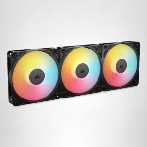 Corsair RS120-R ARGB 120mm PWM 리버스 팬 u2013 로터 +5V 연결 8개의 RGB LED 고압 데이지 체인 자석 돔 베어링 제로 RPM 모드 트리플 팩 블랙