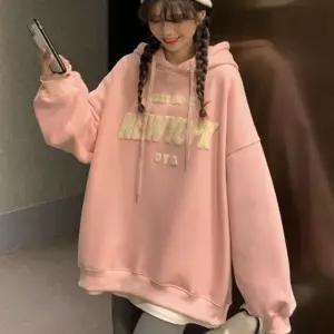 뽀글이영문 여성 후드티 오버핏 기모 긴팔 셔츠편한티셔츠 예쁜 겨울의류 루즈셔츠 대학생패션