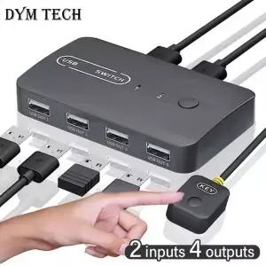 USB KVM 스위치 어댑터 2 입력 4 출력 스위처 프린터 공유기 컴퓨터 키보드 마우스 컨트롤러