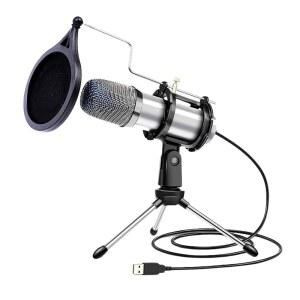 컴퓨터용 전방향 콘덴서 팟캐스트 마이크 - USB 팝 포함 스트리밍 게이밍 쇼크 노래용 마운트 PC용 삼각대 필터, 녹음 스튜디오 장비 음악