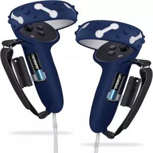 오큘러스 퀘스트 2용 컨트롤러 그립 배터리 개구부가 있는 확장 실리콘 VR 커버 프로텍터 너클 스트랩 메타