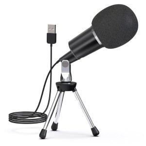 SLIDE 팟캐스트 장비 번들 | USB 전방향 삼각대 카메라, 게이밍 PC 스트림용 미니 컴퓨터, 윈드스크린 노트북 영상 마이크 팝 라이브 및 셀프 콘덴서 필터