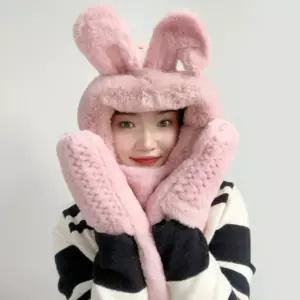 따뜻하고 귀여운 토끼후드 머플러 일체형 모자목도리 스키장코디형 스타일 도톰한