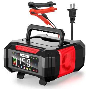 넥스피크 15A 배터리 충전기 트리클 12V/24V 자동차 9단 스마트 LiFePO4 유지보수기 트럭 모터사이클 잔디깎이용 과충전 보호 펄스 수리
