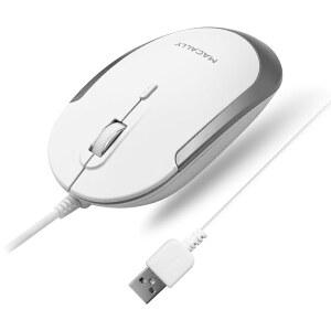 MACALLY 사일런트 유선 마우스 - 애플호환 MAC 또는 WINDOWS PC 노트북/데스크탑용 슬림하고 컴팩트한 USB 광학 센서 및 DPI 스위치로 설계 간단하고 편안한 컴퓨터 마우스(흰색)