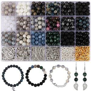 보석 제작용 유리 구슬, 팔찌 제작 키트용 18가지 색상의 구슬 2-8mm 스페이서 / 라바 스톤 록 DIY 용품 (추수감사절, 크리스마스)