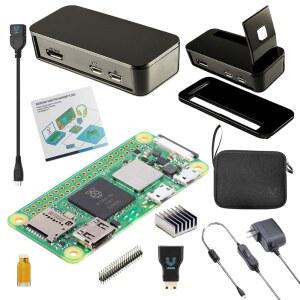 VILROS 라즈베리 파이 제로 2 W 케이스, 다양한 용도 등 포함 (블랙) PI 스타터 다용도 키트, HDMI-USB 케이스 기본 어댑터 ZERO - 보드, 공급 전원 장치,