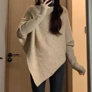 언발란스 루즈핏 니트 여성 오버 스웨터 긴팔 겨울 가을 니트탑 베이지 브라운 데일리 캐시미어 목티 라운