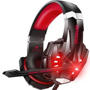 BENGOO PS4 스테레오 프로 게이밍 헤드셋, 이어머프 노이즈 소프트 오버이어 키트용 ONE 서라운드, PC, LED 베이스 PS4, 맥 위 헤드폰, 캔슬링 조명, 액세서리 노트북 XBOX 메모리 컨트롤러용, 마이크,